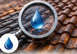 Recherche de fuite : loupe sur tuiles avec goutte d'eau