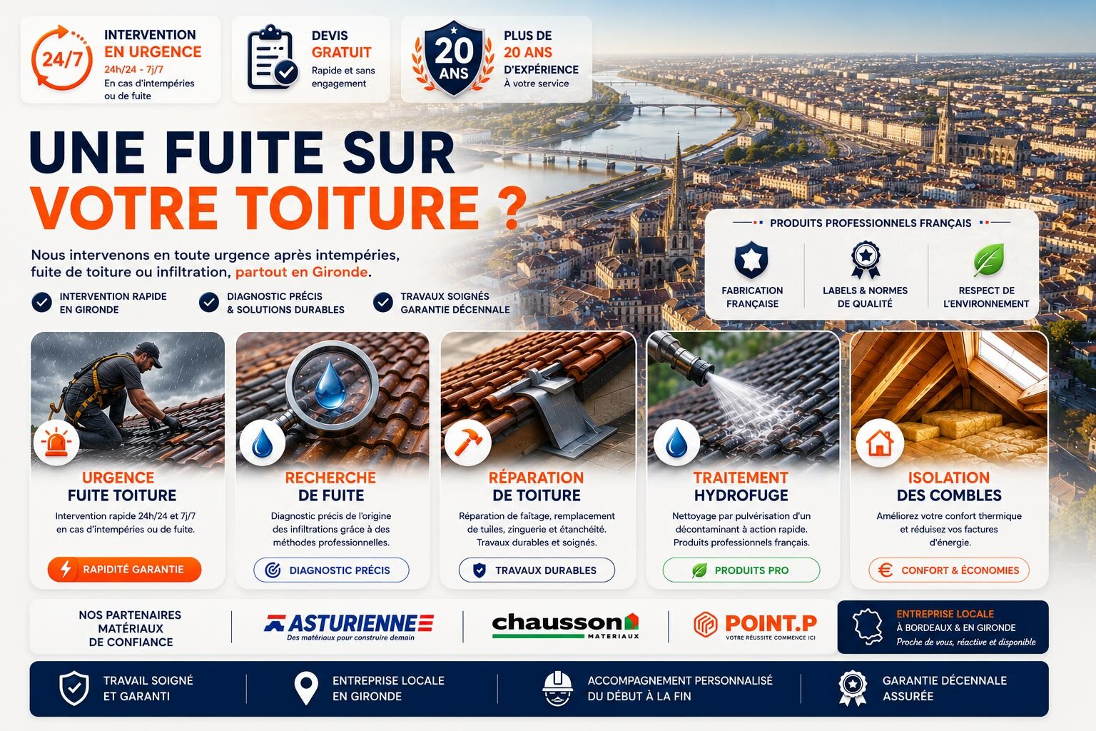 Une fuite sur votre toiture ? ARD Expert Toiture intervient en Gironde