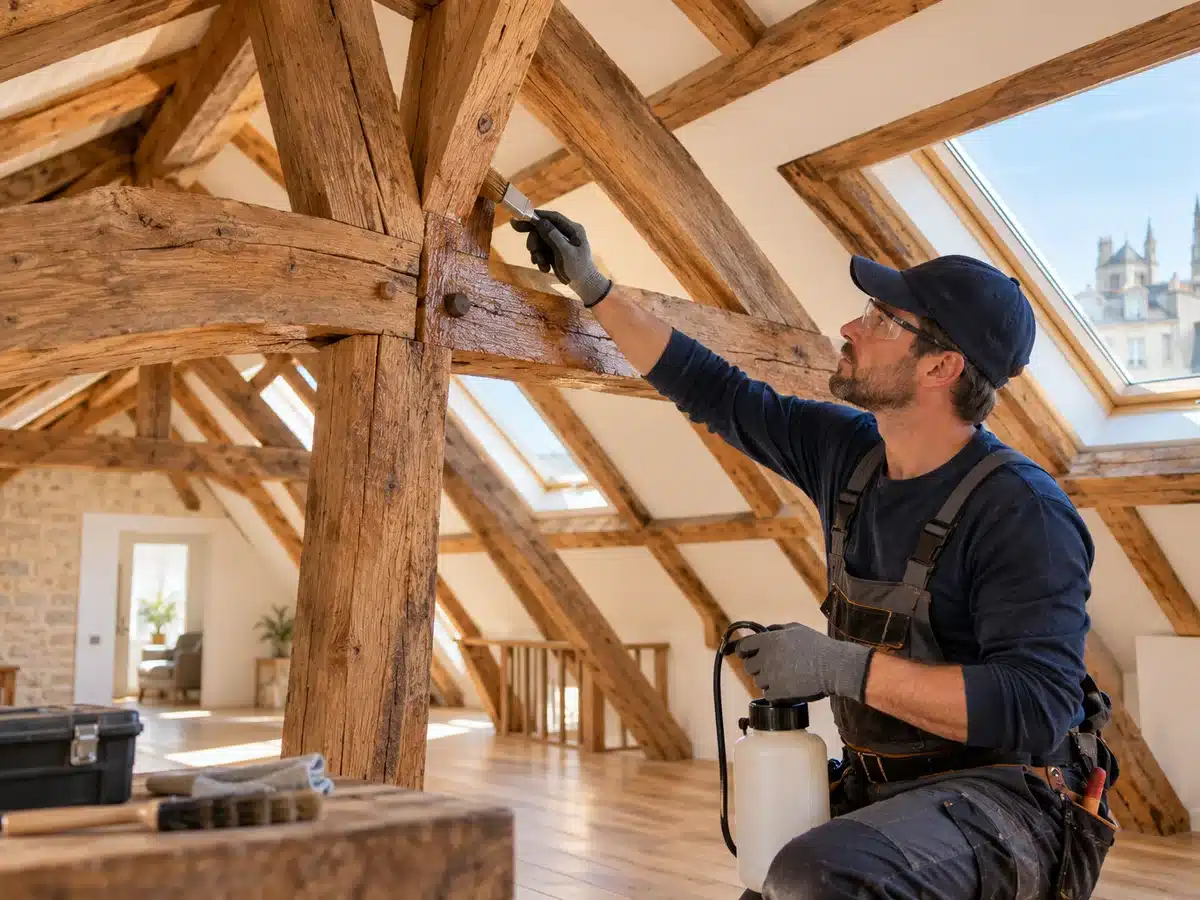 Intervention professionnelle sur une charpente traditionnelle en Gironde