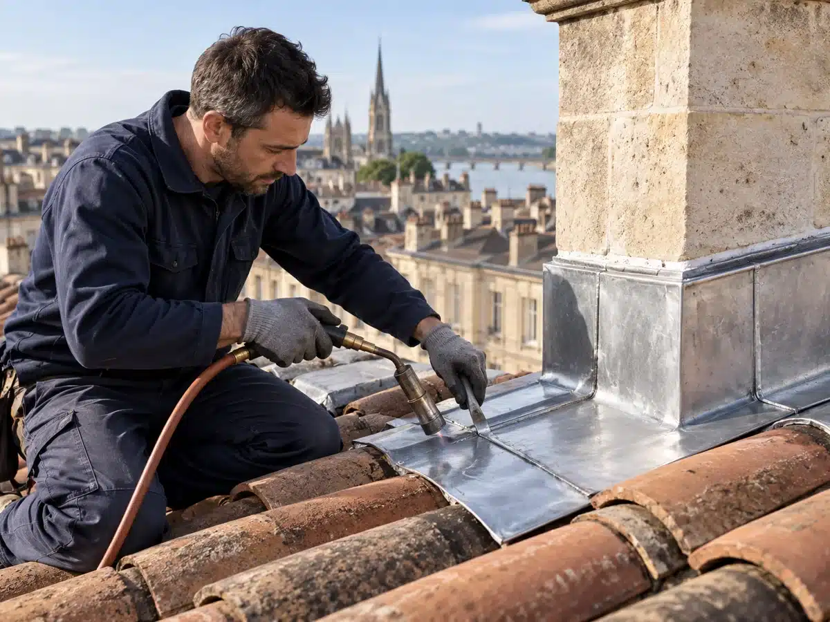 Travaux de zinguerie sur une toiture à Bordeaux